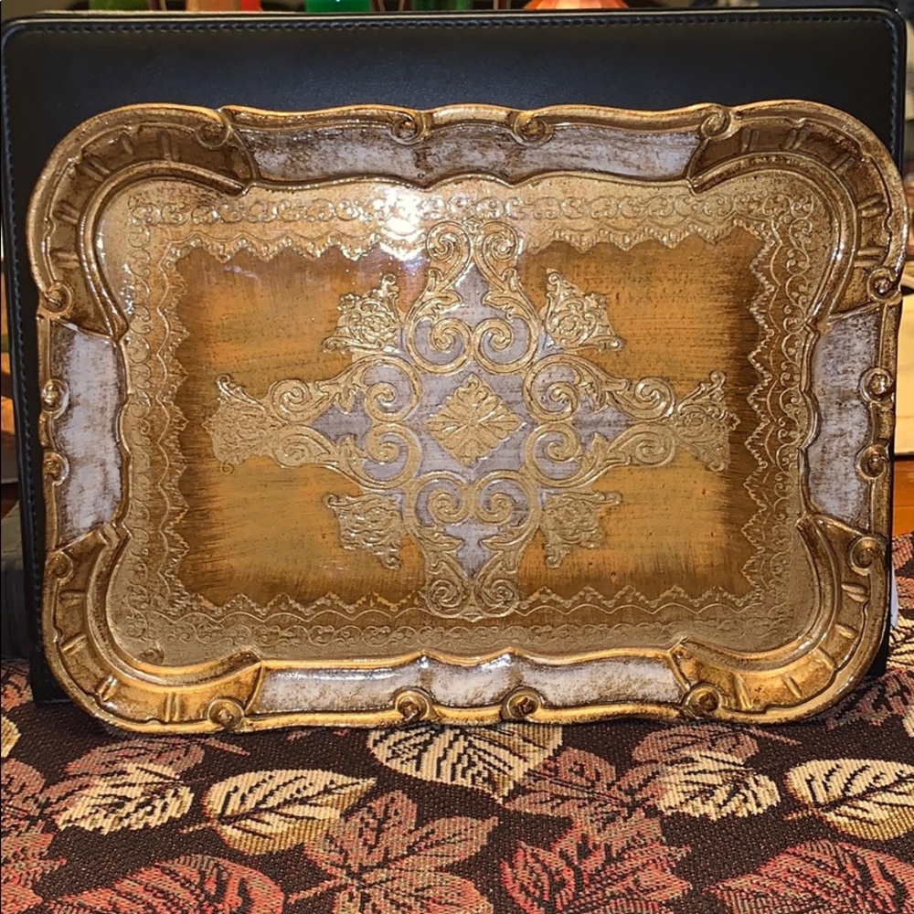 Gold and Ivory1940 Dipinto a mano Gilt wood Tray